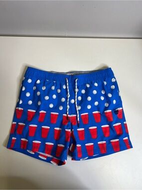 Party Pants Weekend Send Beer Pong Swim Trunks Mesh Lined 5" Shorts - Large